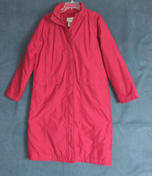 LL Bean Trench Jacket Womens Medium Red Full Zip Long Winter Coat Preppy